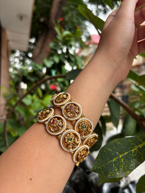 GOLD PLATED SLIP ON BROAD BANGLES (set of 2)