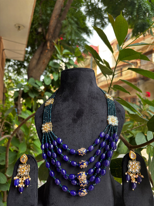 BLUE KUNDAN NECKLACE SET WITH CRYSTALS