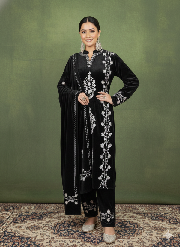VELVET SHAIZA EMBROIDED KURTA SET