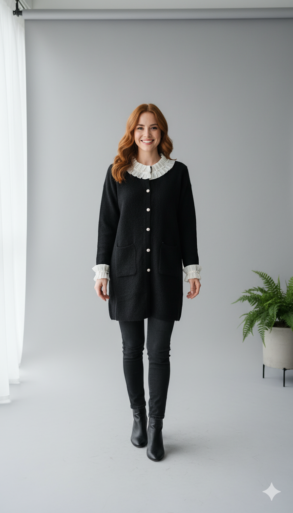 FAUX FUR PEARL CARDIGAN