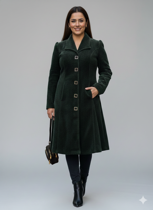 CORDUROY VELVET BUTTONED COAT DRESS