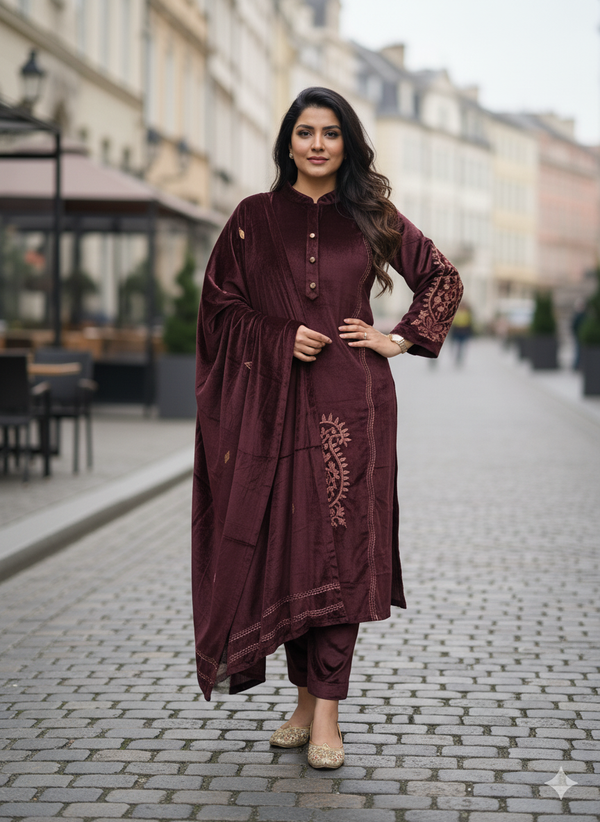 VELVET ZOORI GOLDEN EMBROIDED SUIT SET