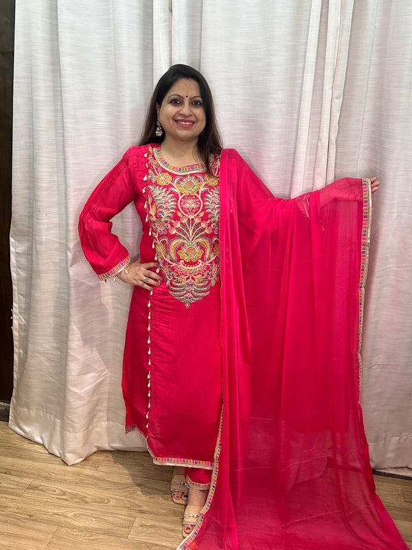 MUSLIN SOLID MULTI COLORED EMBROIDED KURTA SET