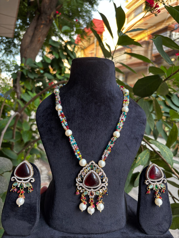 KUNDAN MOISSANITE NECKLACE SET WITH EARRINGS