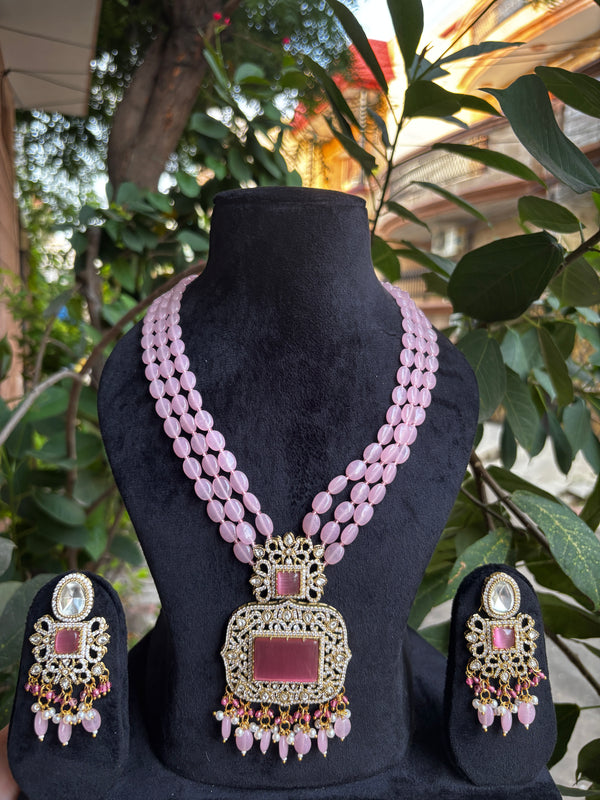 THREE LAYER BEADED KUNDAN WITH AD STATEMENT SET