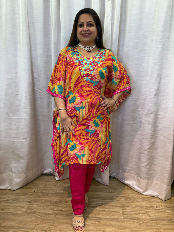 MULTI COLORED FLORAL KAFTAN STYLE COORD SET