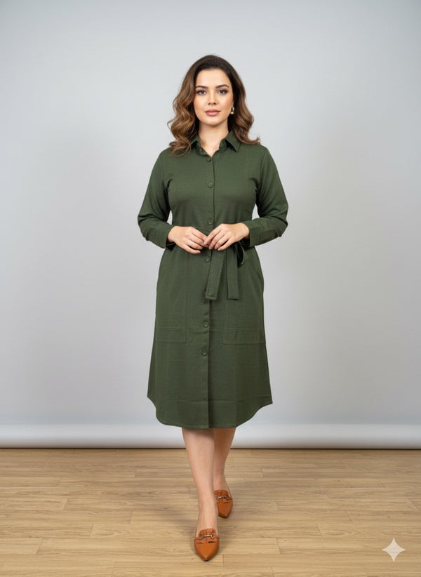 COASTLINE CASUAL MIDI DRESS WITH BELT
