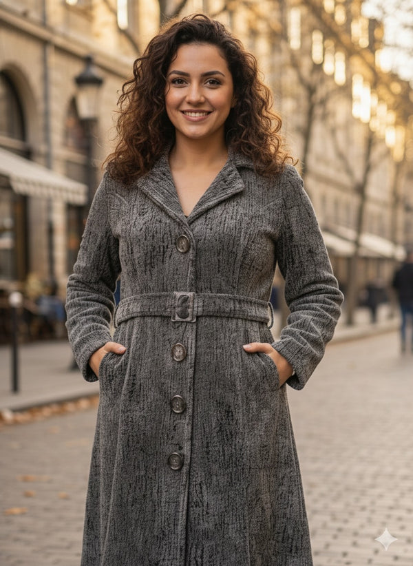 CORDUROY VELVET TEXTURED COAT DRESS