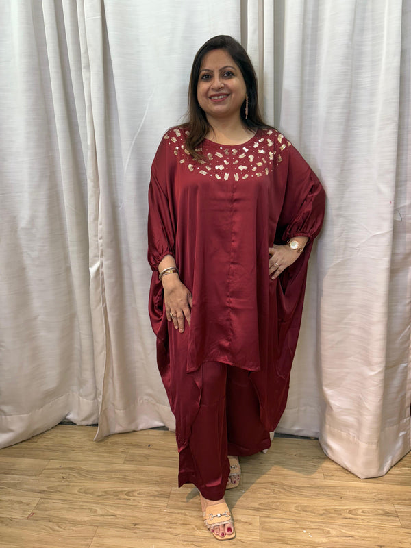 SATIN EMBELLISHED KAFTAN SET