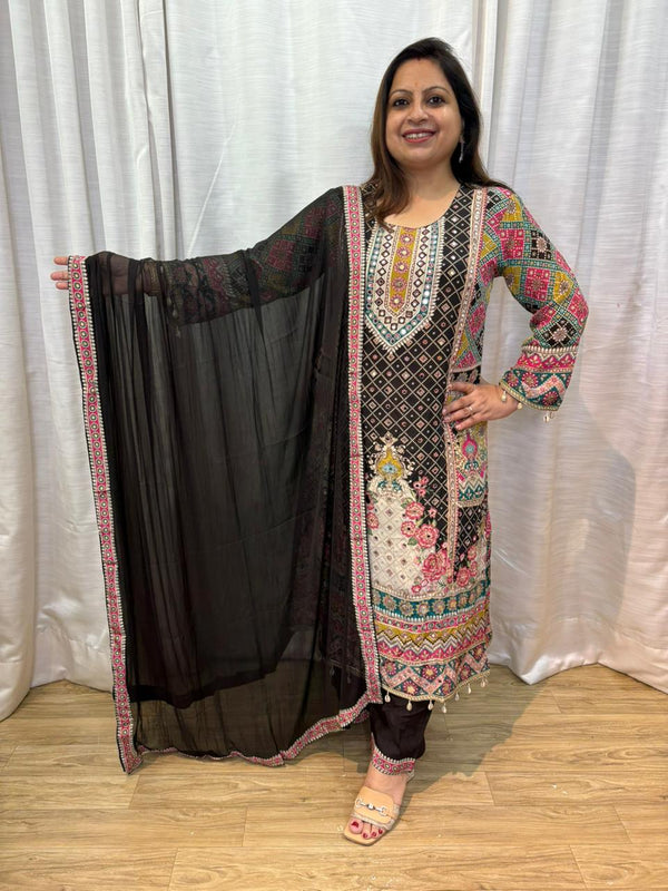 BLACK CREPE FESTIVE WEAR KURTA SET