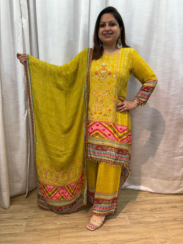 YELLOW CREPE C-CUT KURTA SET