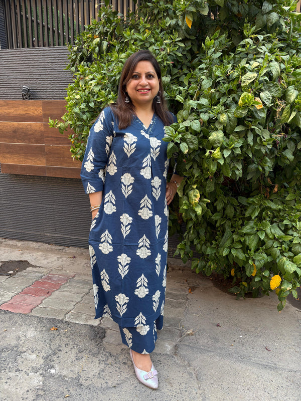 COTTON SANGANERI PRINTED KURTA SET (Two pc)