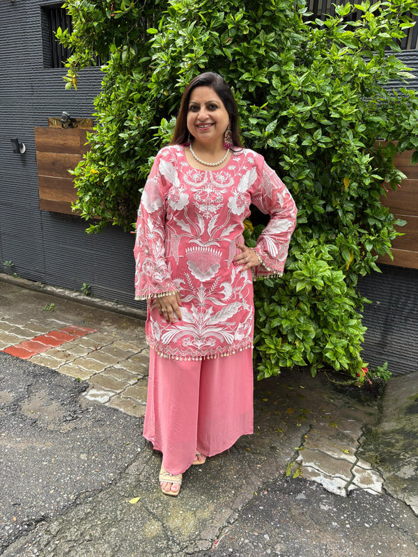 BLUSH PINK VISCOSE GEROGETTE CO-ORD SET