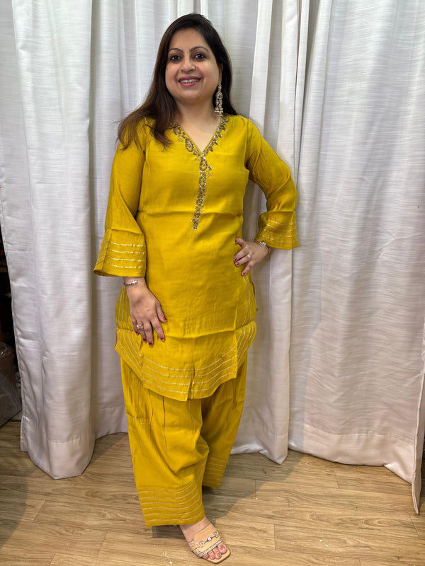 MUSTARD FARSHI SALWAR INDOWESTERN CO-ORD SET