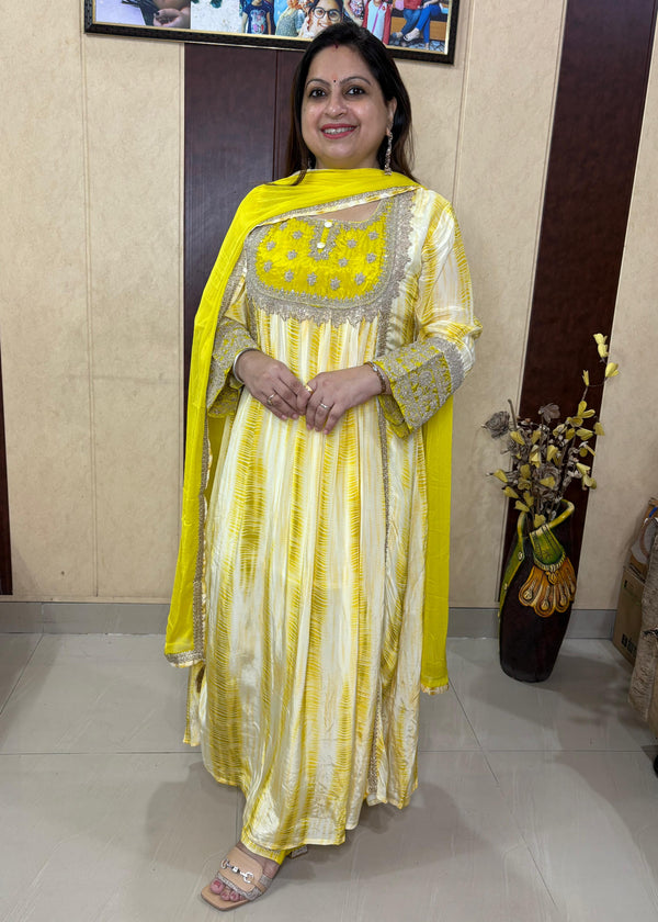 SUNSHINE YELLOW TYE DYE ANARKALI SUIT SET