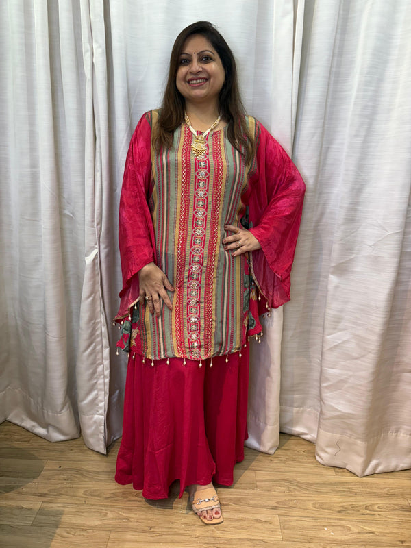 CREPE MULTICOLORED INDOWESTERN KAFTAN STYLE COORD SET