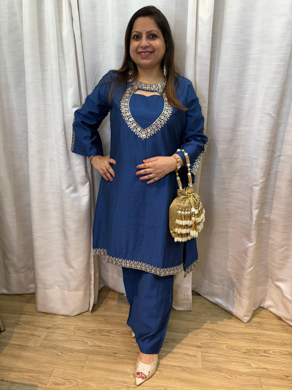 BLUE HEART CUTWORK COORD SET