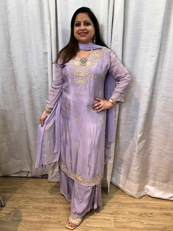 LAVENDER PARTYWEAR CHINNON PALAZOO SET