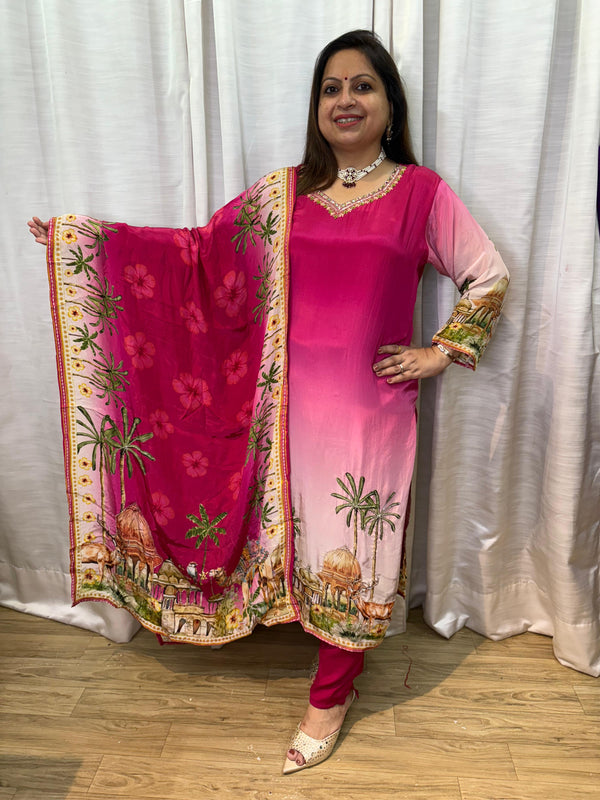 BLUSH PINK OMBRE PRINTED SUIT SET