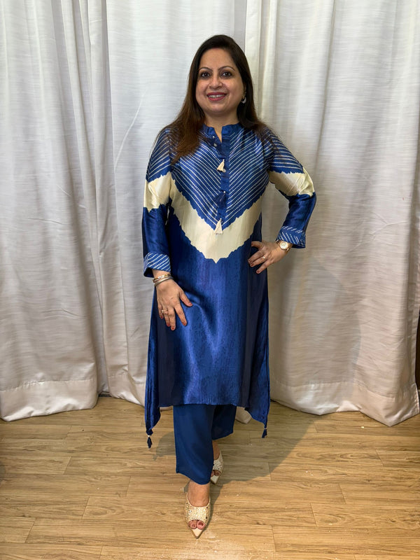 SATIN SHIBORI INSPIRED INDIGO COORD SET