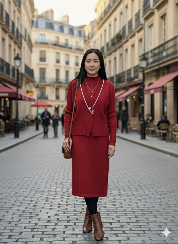 HIGHNECK KNITTED DRESS WITH CARDIGAN