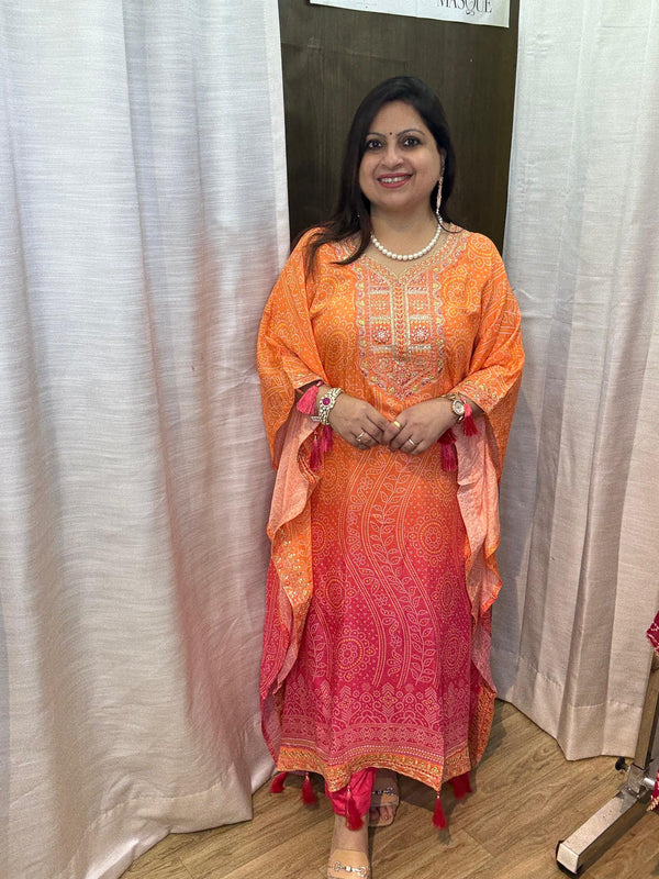 BUTTER MUSLIN BANDHNI KAFTAN SET