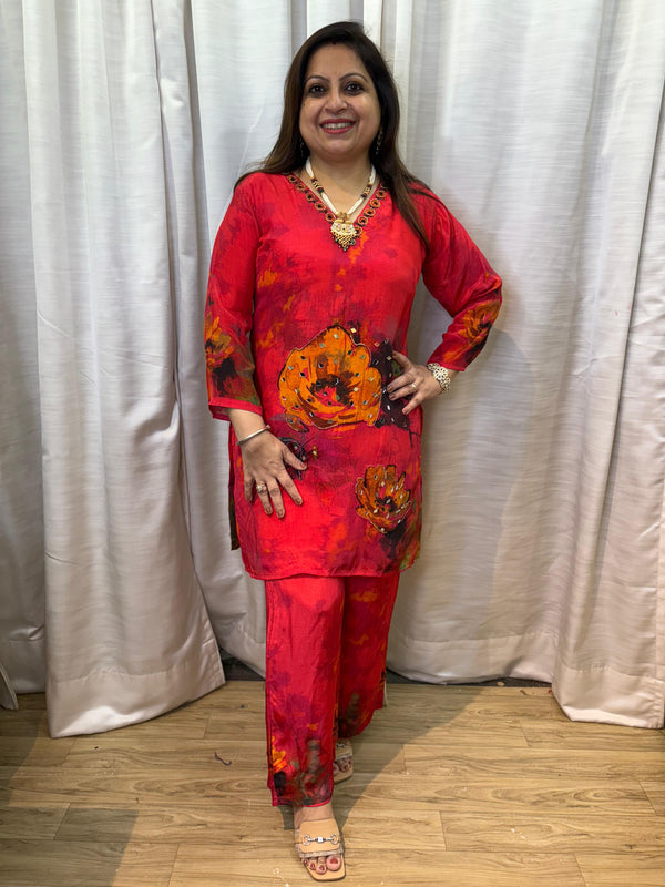 MIRROR WORK DIGITAL PRINT  CREPE COORD SET ( Zia - INS)