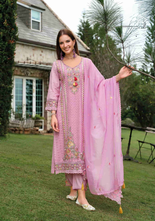 SOFT FLORAL EMBROIDED KURTA SET WITH DUPATTA