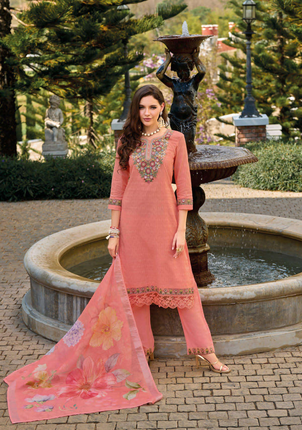 SOFT COTTON LACEWORK EMBROIDED KURTA SET WITH FLORAL DUPATTA (Garden)
