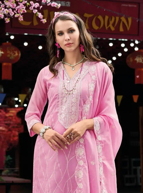 SOFT ORGANZA EMBROIDED PAKISTANI LACEWORK KURTA SET (Ari)